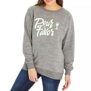 Wildfox Pour Favor‎ Graphic Sweatshirt Sz L Gray Pullover Long Sleeve Wine Lover